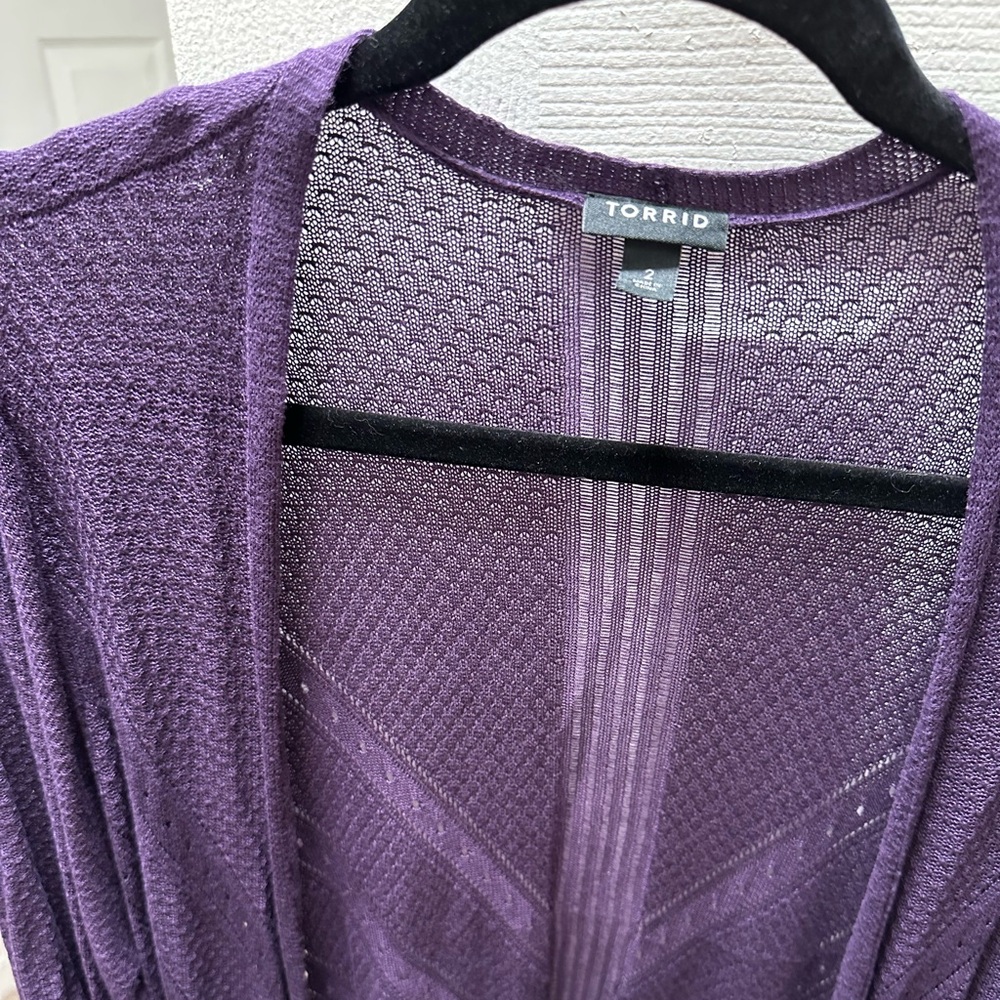 Women's Purple Open-Front Sweater - Picture 6 of 13